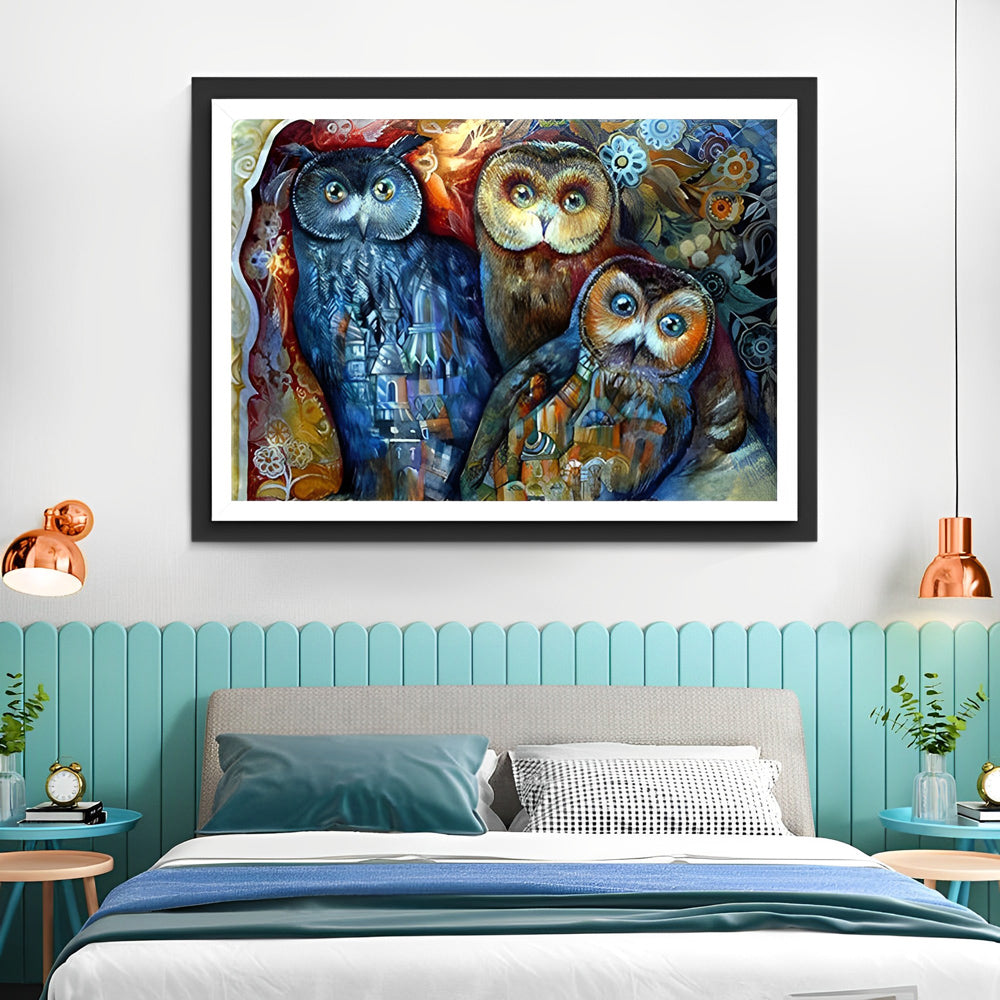 Three Owls with House Patterns Diamond Painting