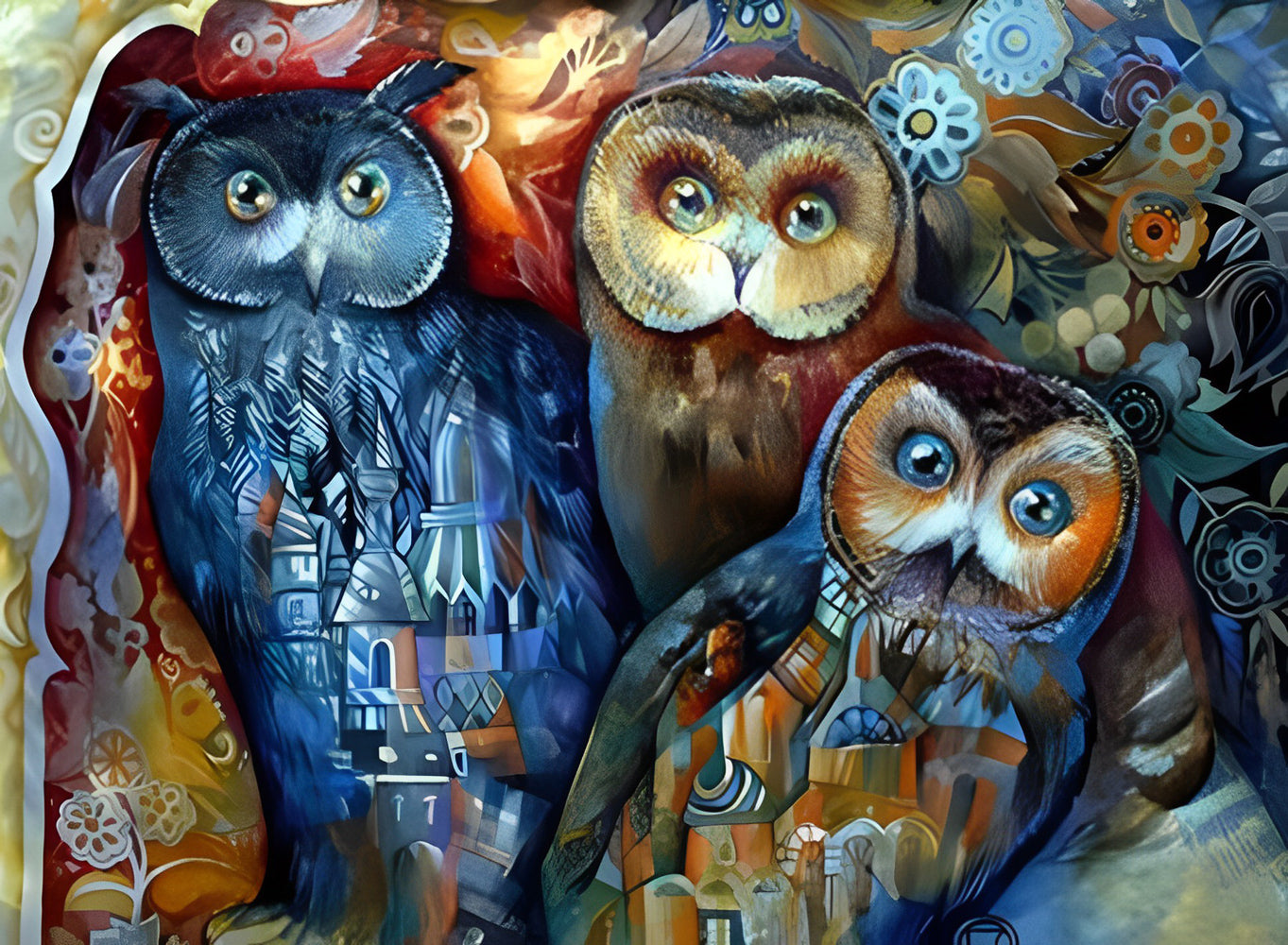 Three Owls with House Patterns Diamond Painting