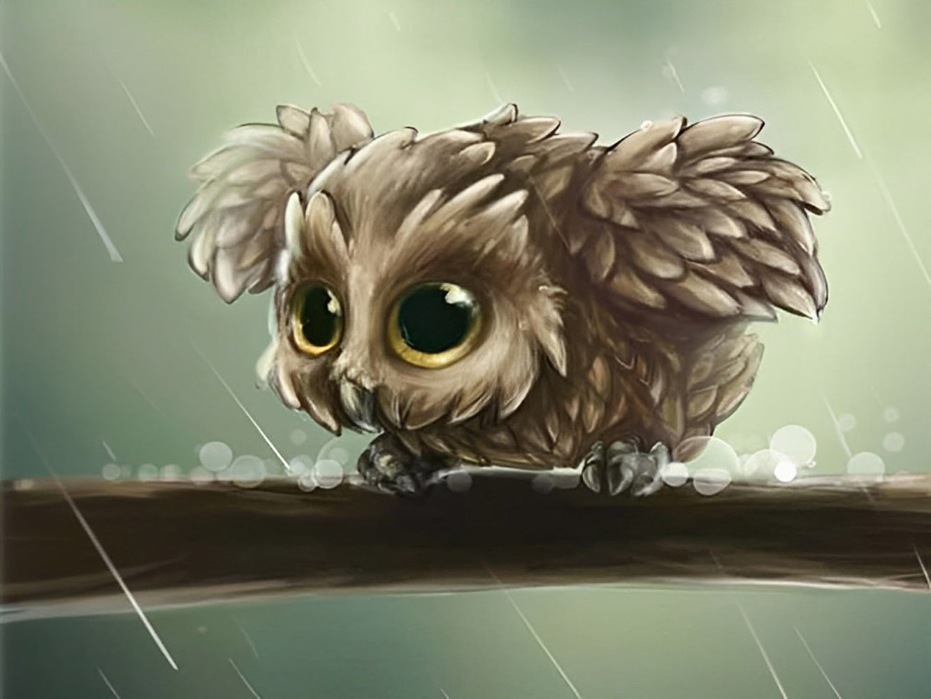 Cute Owl In the Rain Diamond Painting