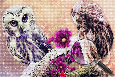 Dark Pink Owls and Daisies 5D DIY Diamond Painting Kits