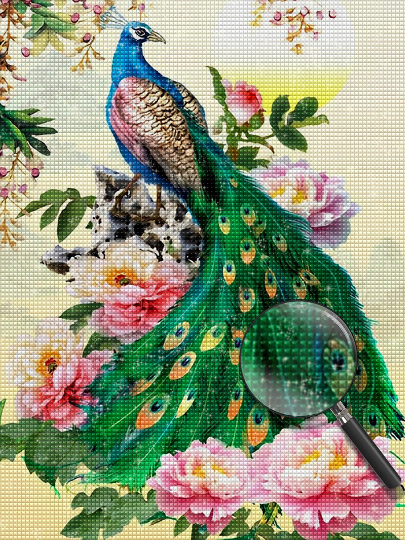 Blue Peacock and Pink Peonies 5D DIY Diamond Painting Kits