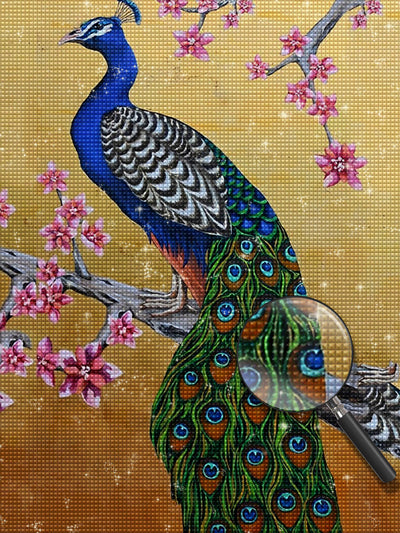 Blue Peacock on Branch and Flowers 5D DIY Diamond Painting Kits
