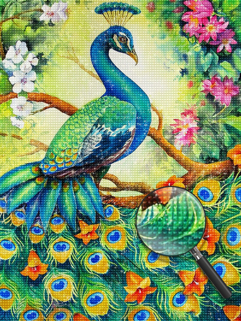 Blue Peacock and Flowers 5D DIY Diamond Painting Kits