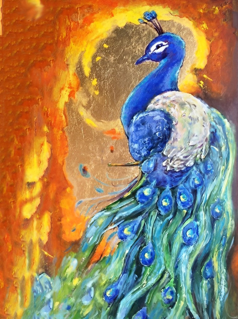 Blue Peacock and the Flame Diamond Painting
