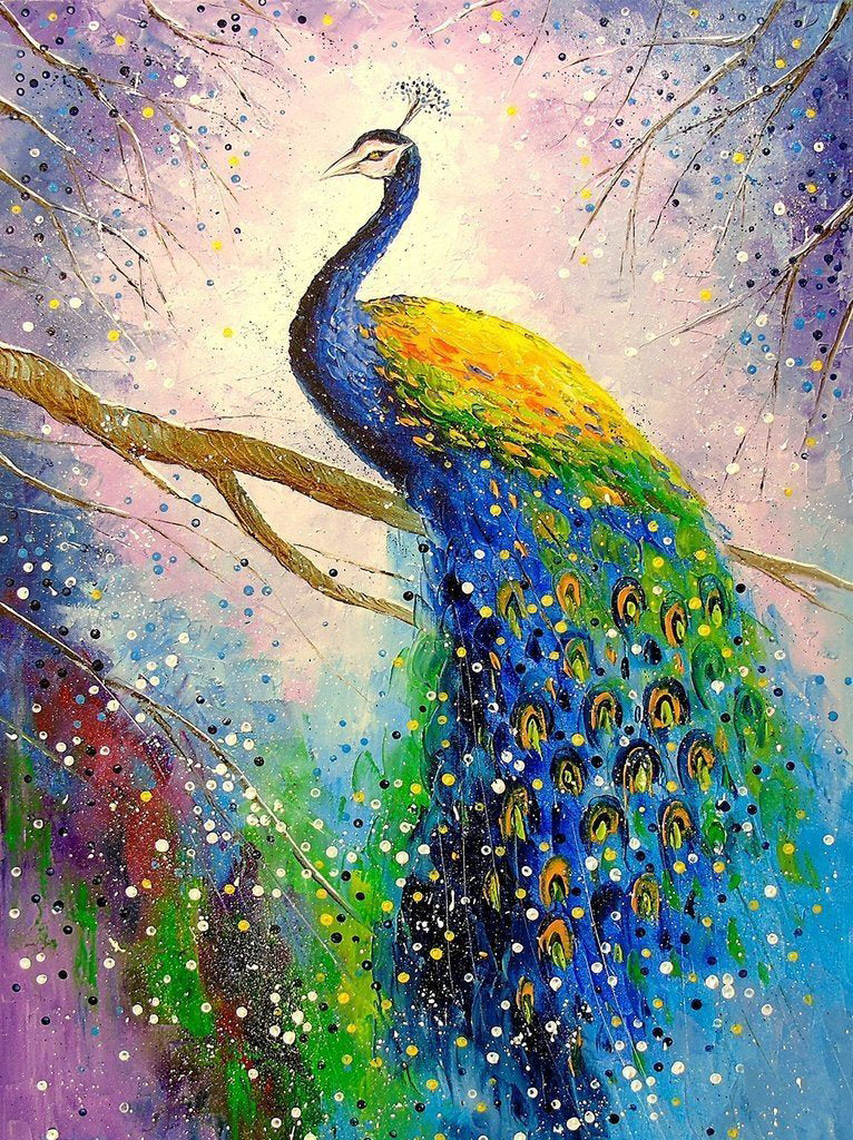 Blue Peacock Drawn Diamond Painting