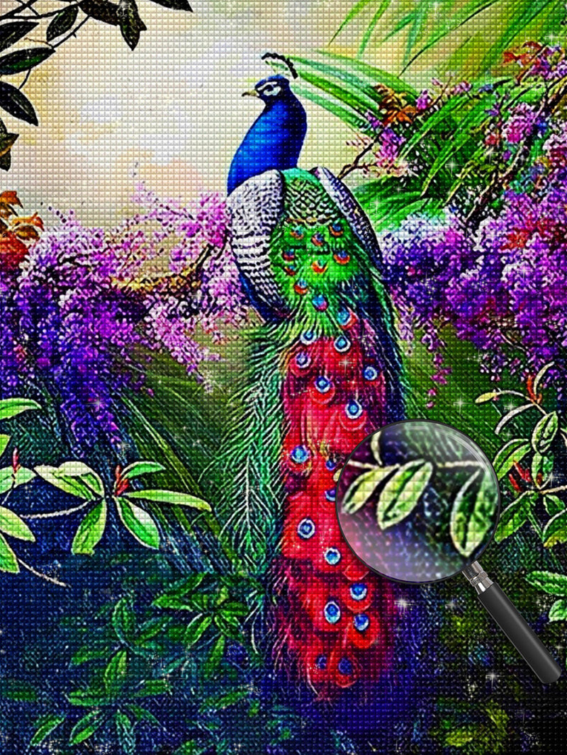 Blue Peacock and Purple Flowers 5D DIY Diamond Painting Kits