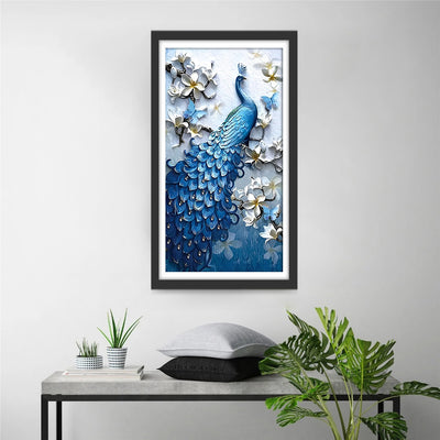 Blue Peacock and White Flowers 5D DIY Diamond Painting Kits