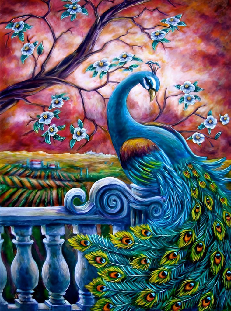 Peacock on the Railing Diamond Painting