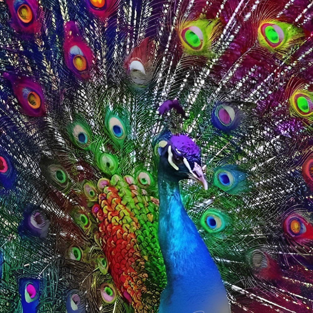 Blue Peacock with Purple Head Diamond Painting