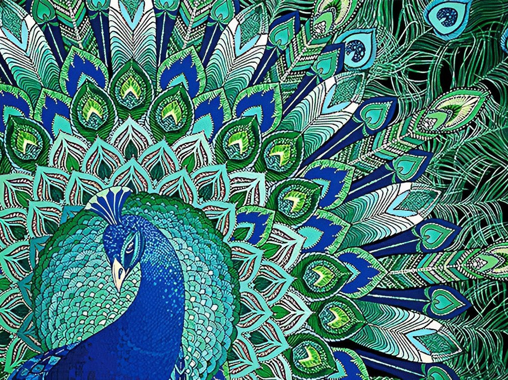 Blue Peacock Unfurling its Feathers Diamond Painting