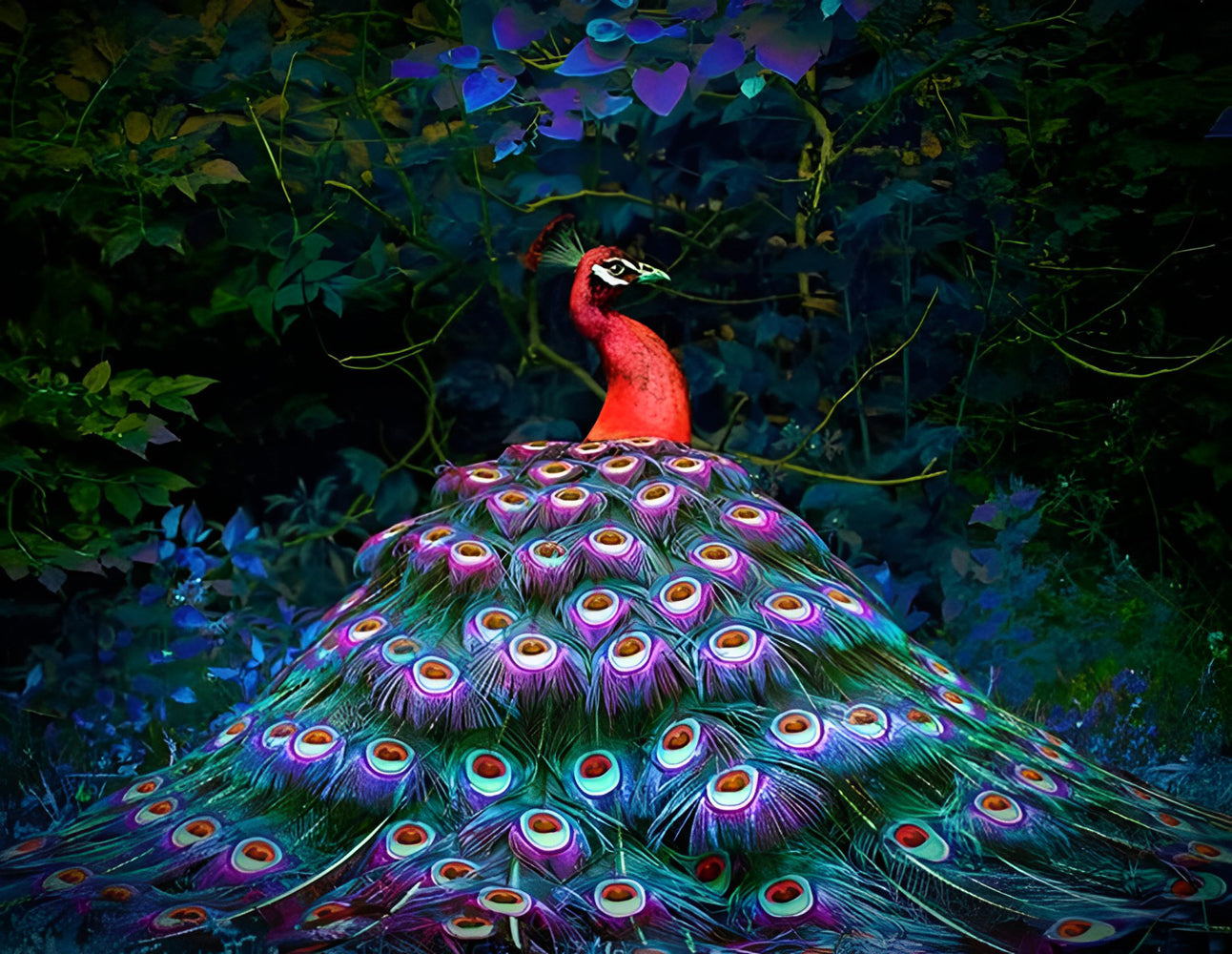Red Peacock in the Night Diamond Painting