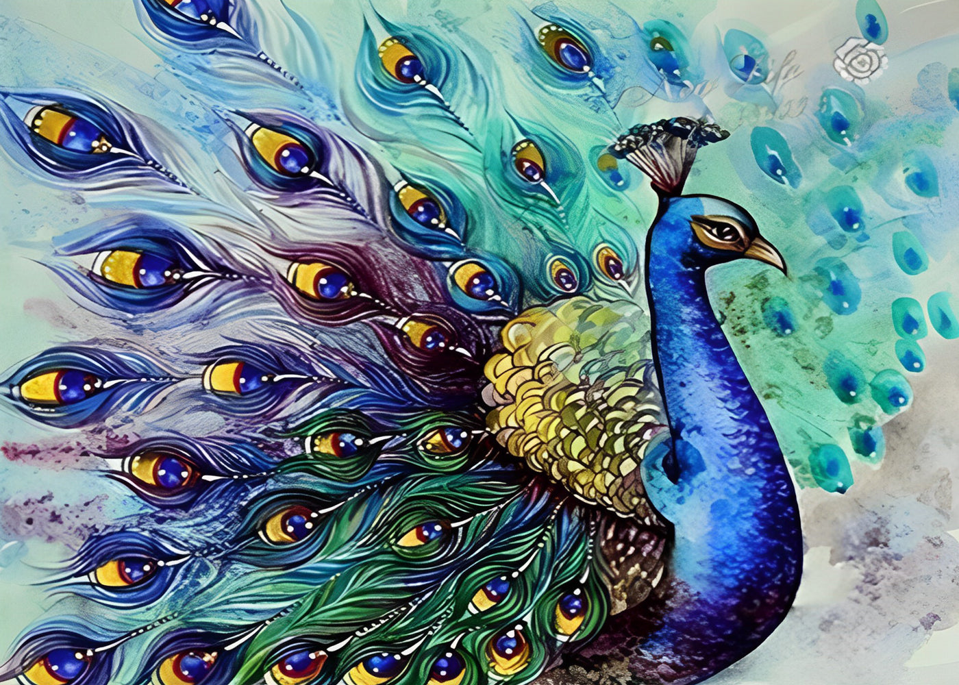 Blue Peacock Drawn Diamond Painting