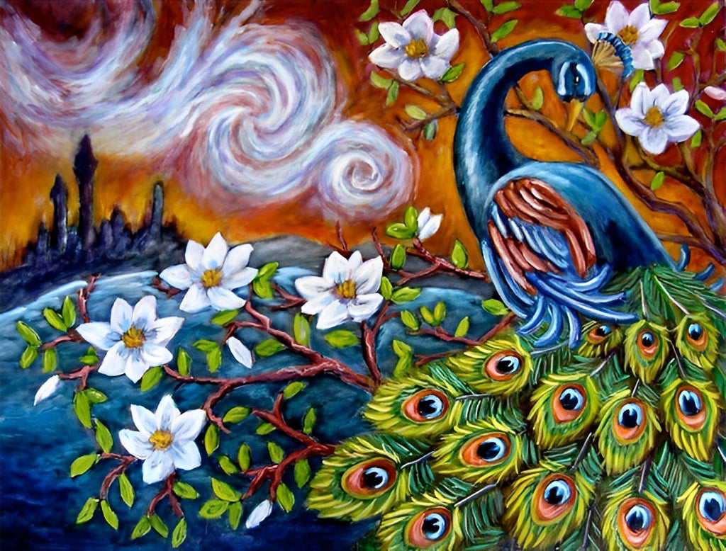 Blue Peacock and Castle Diamond Painting