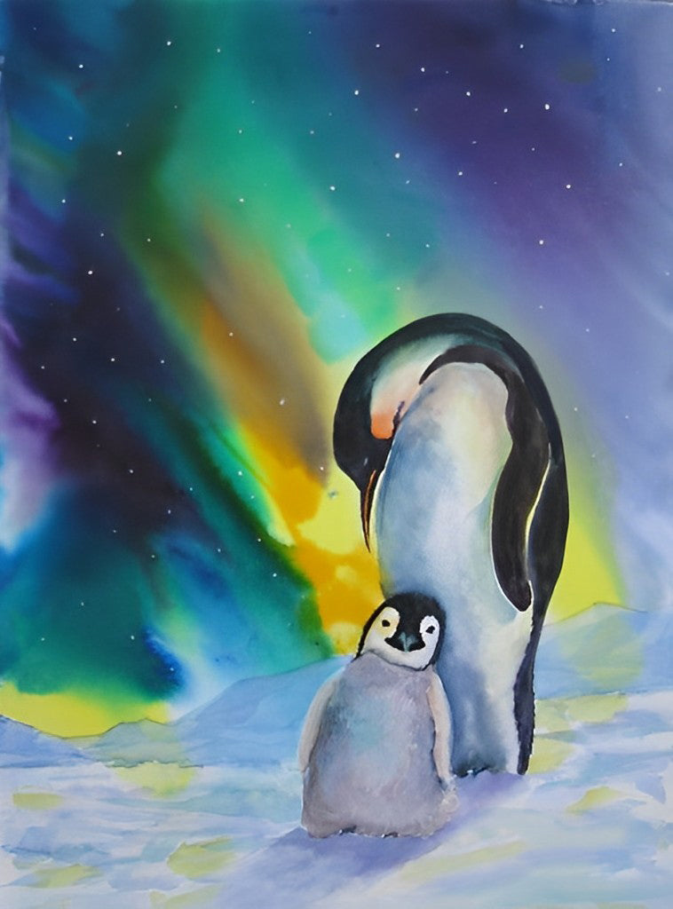 Penguin and Baby with Polar Dawn Diamond Painting