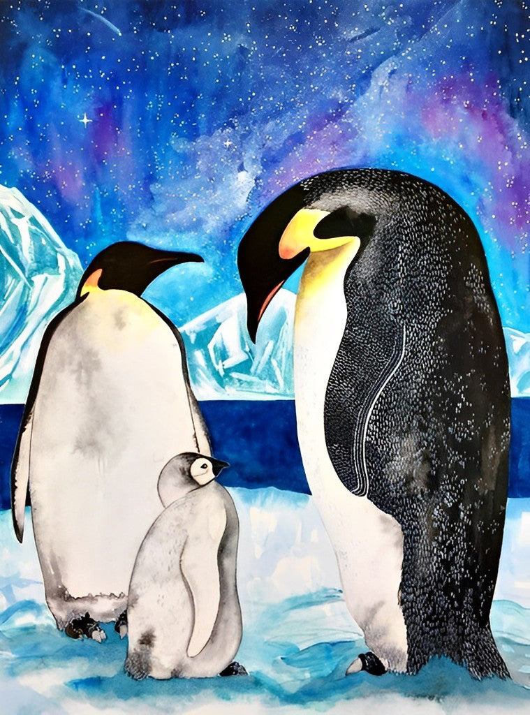 Penguin Parents and Their Baby Diamond Painting