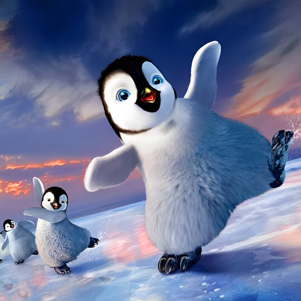 Cute Little Penguins Playing on the Ice Diamond Painting