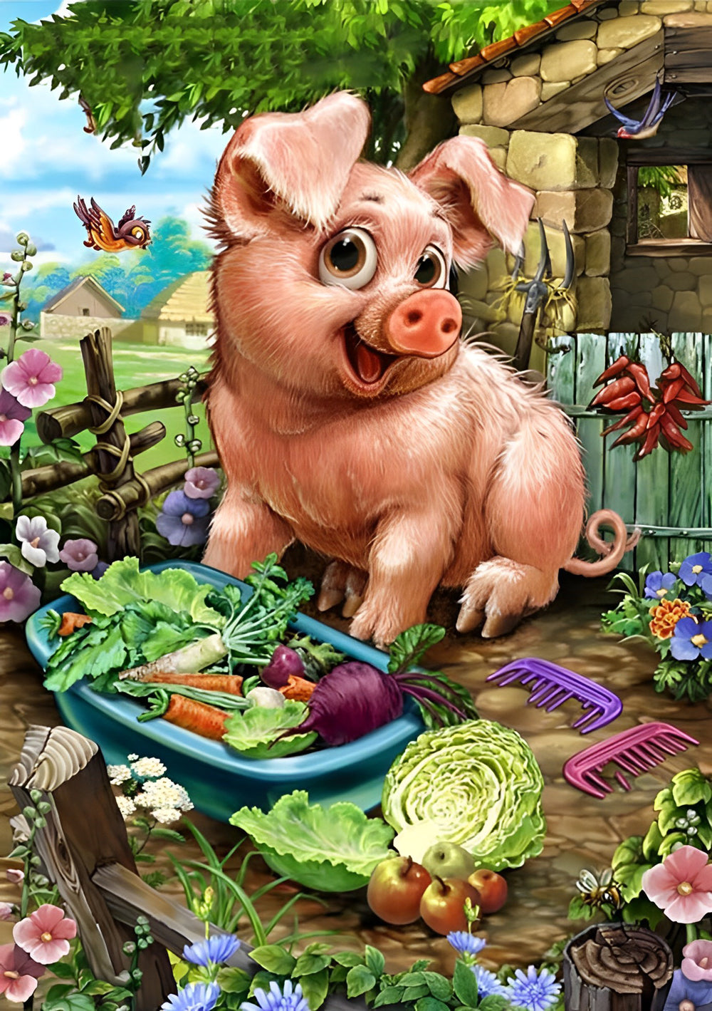 Little Pig and Vegetables Diamond Painting