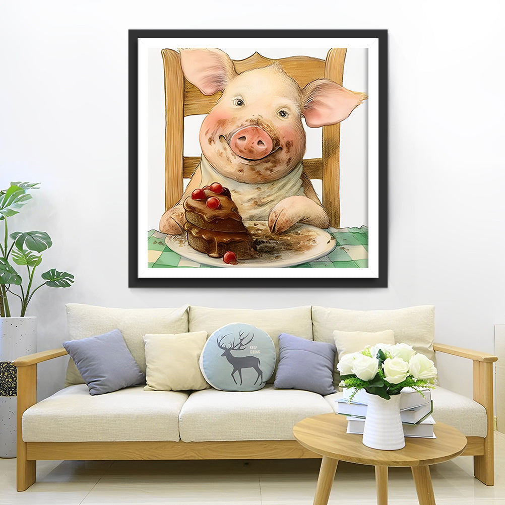 Pig Eating Chocolate Cake Diamond Painting