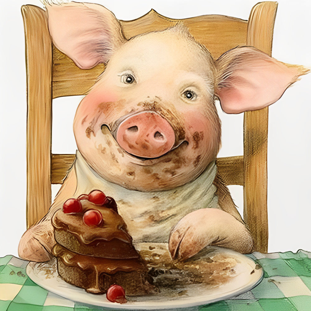 Pig Eating Chocolate Cake Diamond Painting
