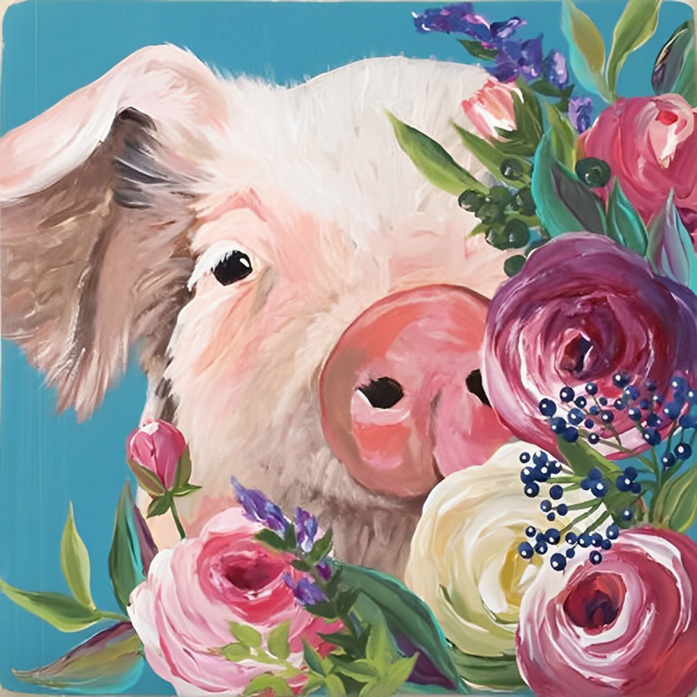 Pig and Roses Diamond Painting