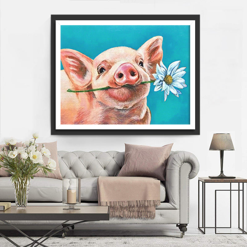 Pig holding a flower Diamond Painting