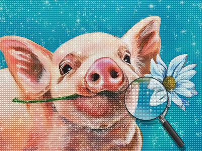 Pig holding a flower Diamond Painting