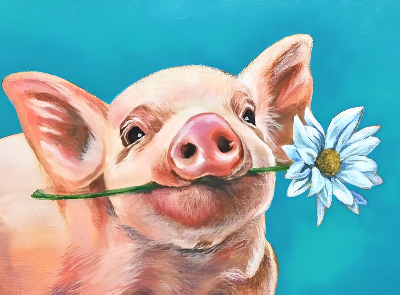 Pig holding a flower Diamond Painting