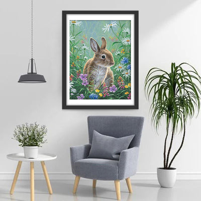 Brown Rabbit and Colorful Flowers Diamond Painting