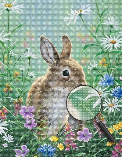 Brown Rabbit and Colorful Flowers Diamond Painting