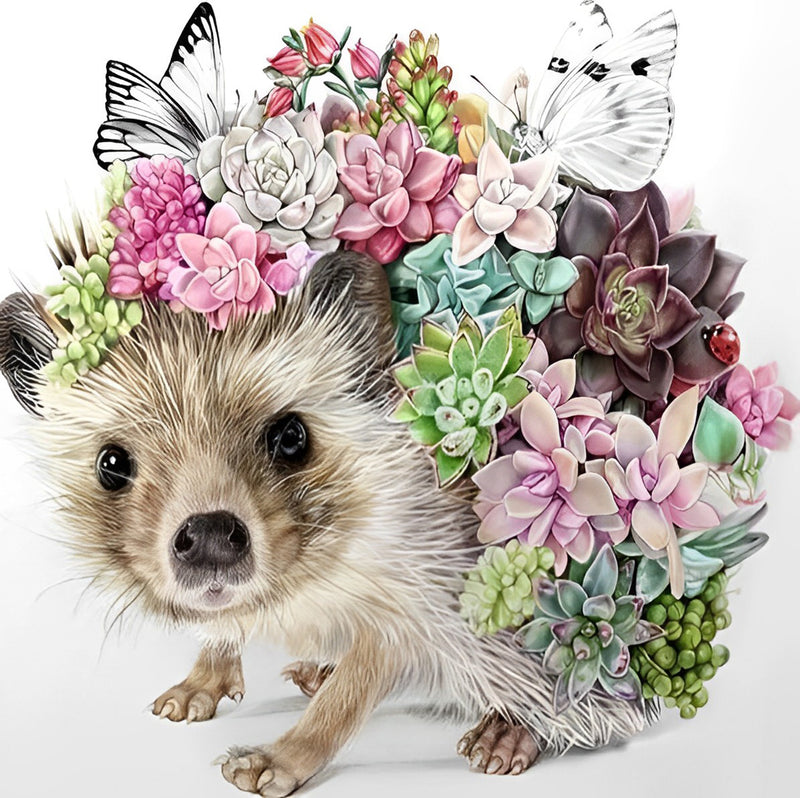 Hedgehog and Succulents Diamond Painting