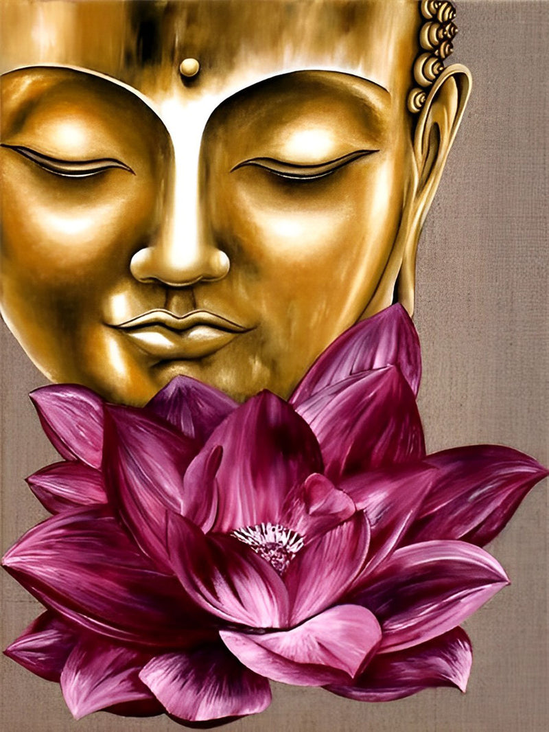 Lotus and Golden Buddhist Statue Diamond Painting