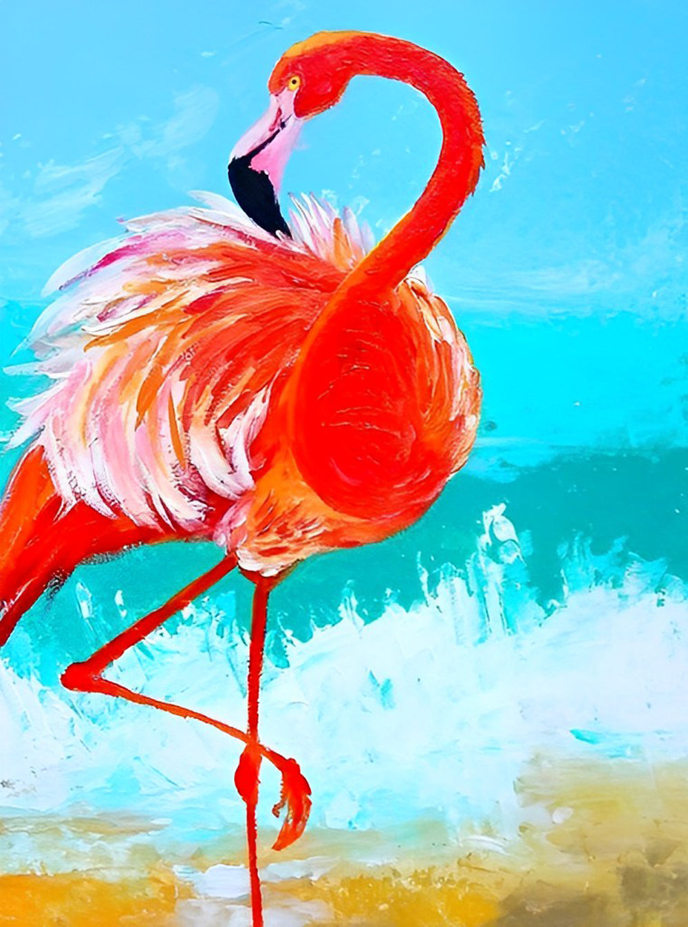 Flamingo Caring for Feathers Diamond Painting
