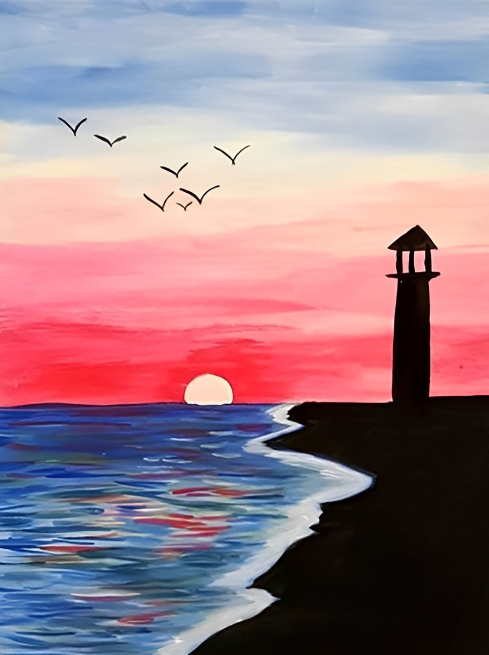 Blue Sea and Pink Sky Diamond Painting