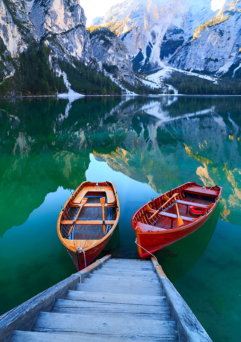 Lake and Boats Diamond Painting