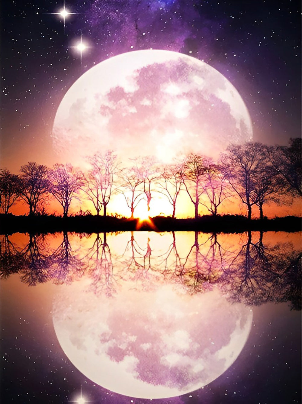 Lake and the Moon Huge Diamond Painting