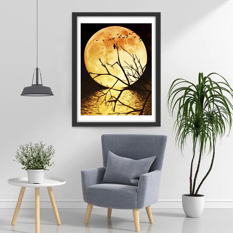 Moon and Dead Tree with Birds Diamond Painting