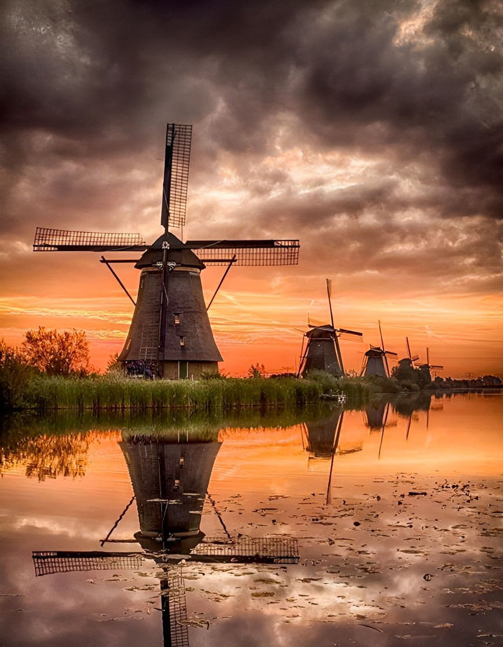 Windmill and River Diamond Painting