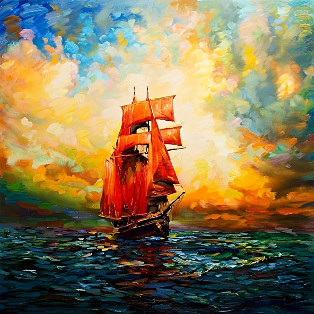 Red Sailing Boat Diamond Painting