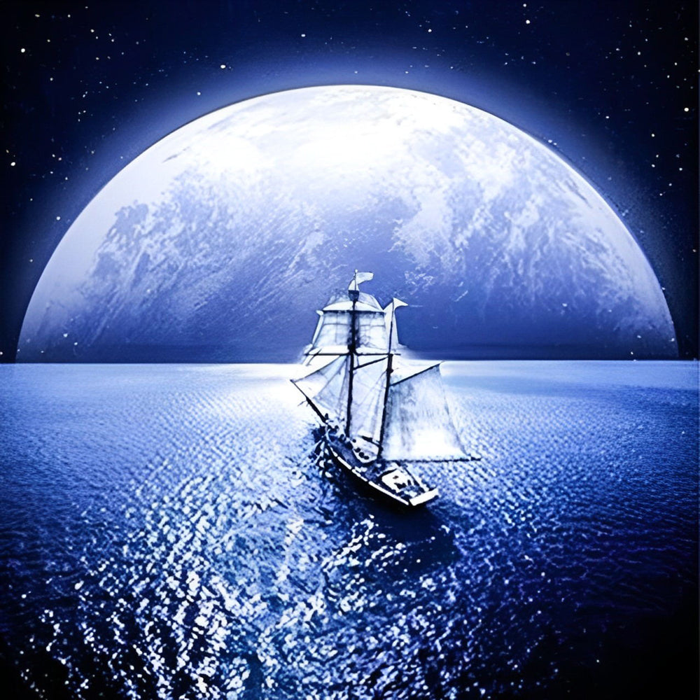 Sailboat and the Clear Moon Diamond Painting