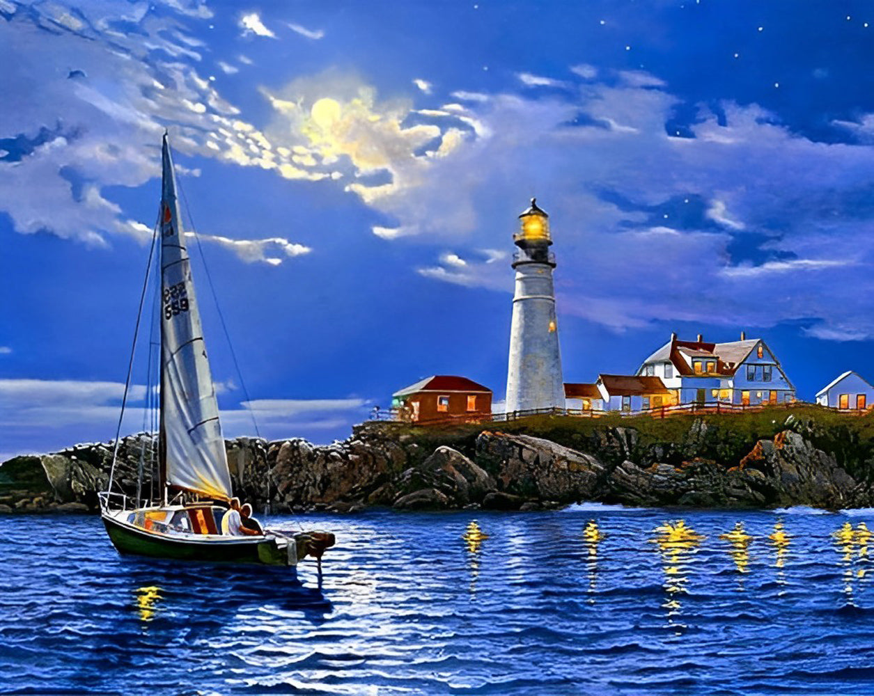 Sea and Small Sailboat Diamond Painting