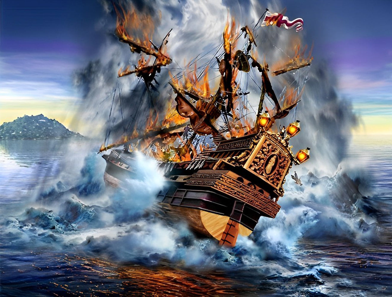 Ship on Fire Diamond Painting