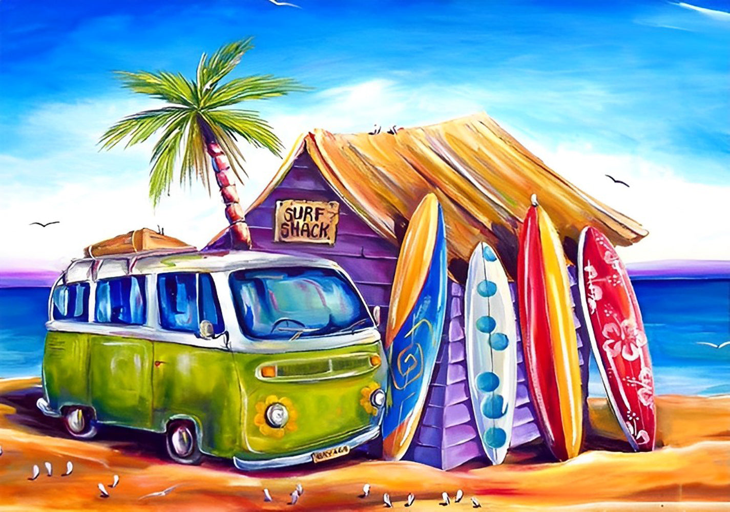 The Beach Bus and the Surf Shack Diamond Painting