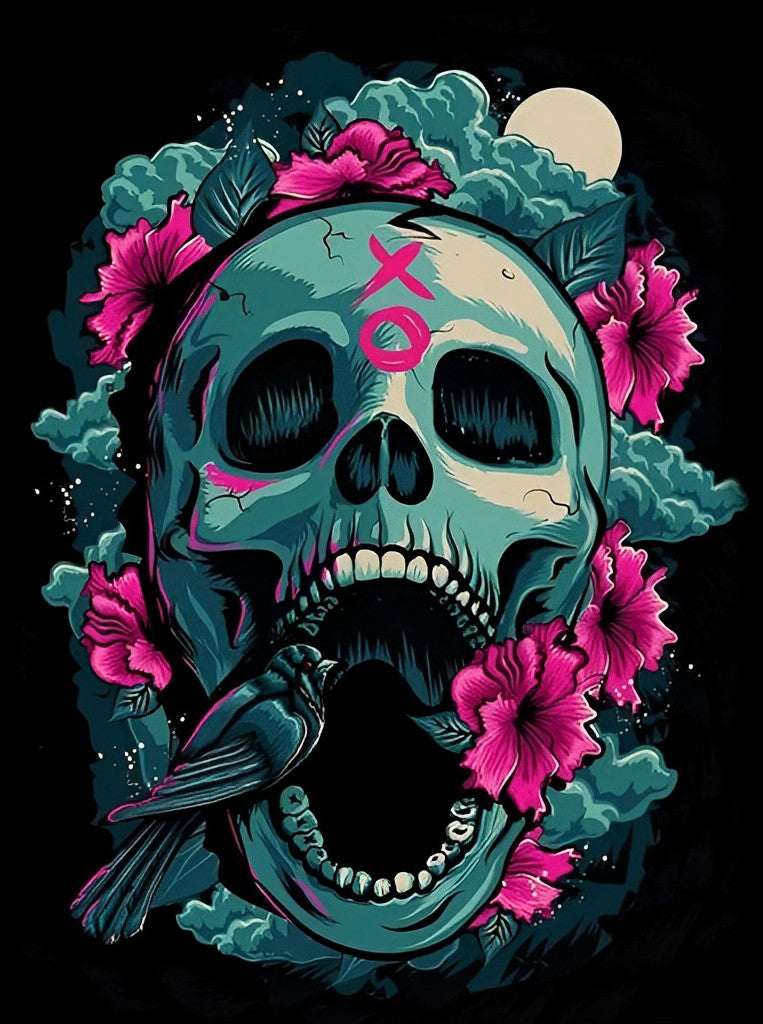 Black Skull and Raven Diamond Painting