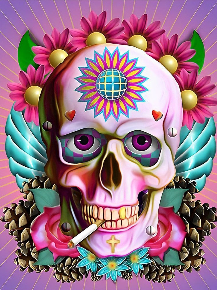 Smoking Rose Skull Diamond Painting