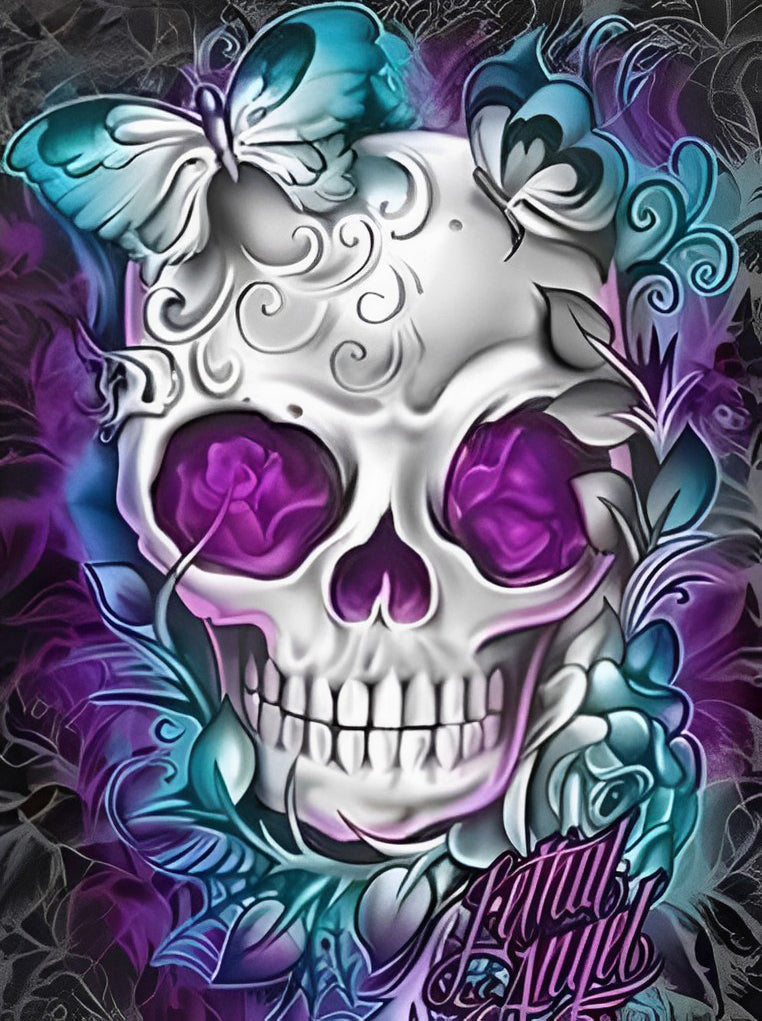 White Skull and Butterfly Diamond Painting