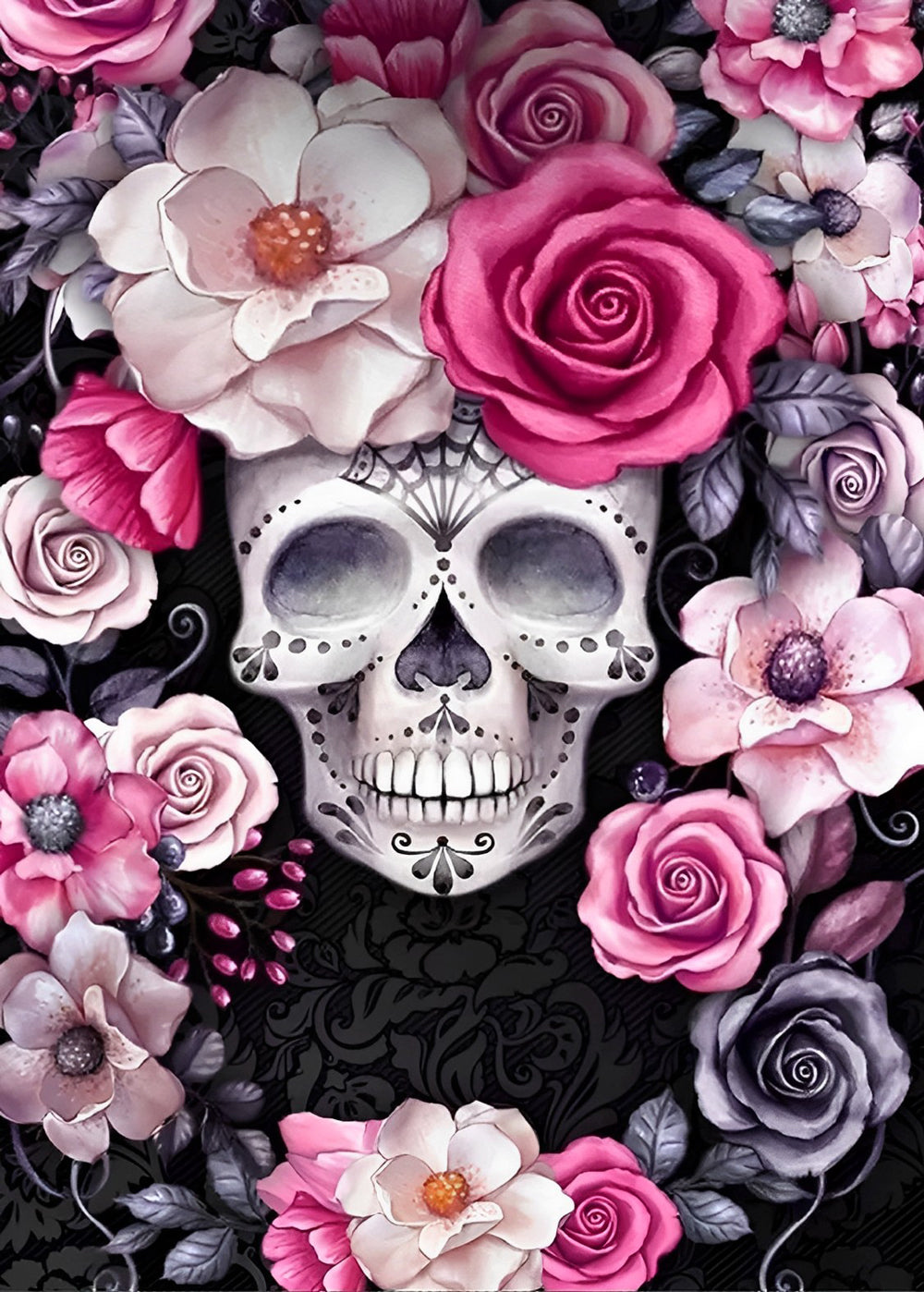 Skull and Flowers Diamond Painting