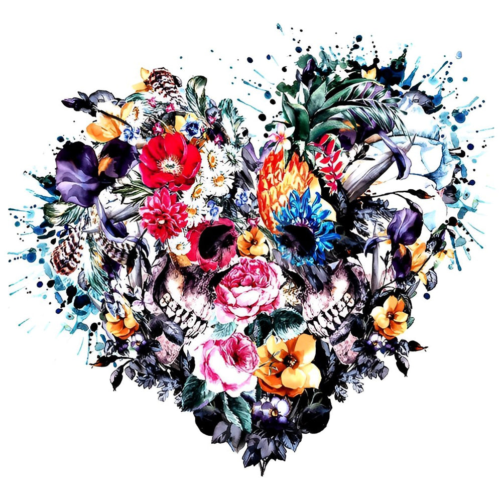Heart of Skulls and Flowers Diamond Painting