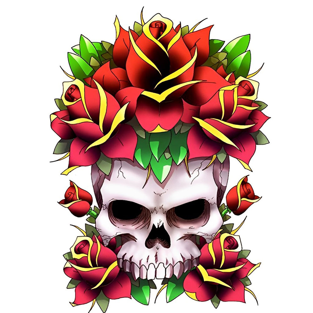 Red Rose Skull with Gold Border Diamond Painting