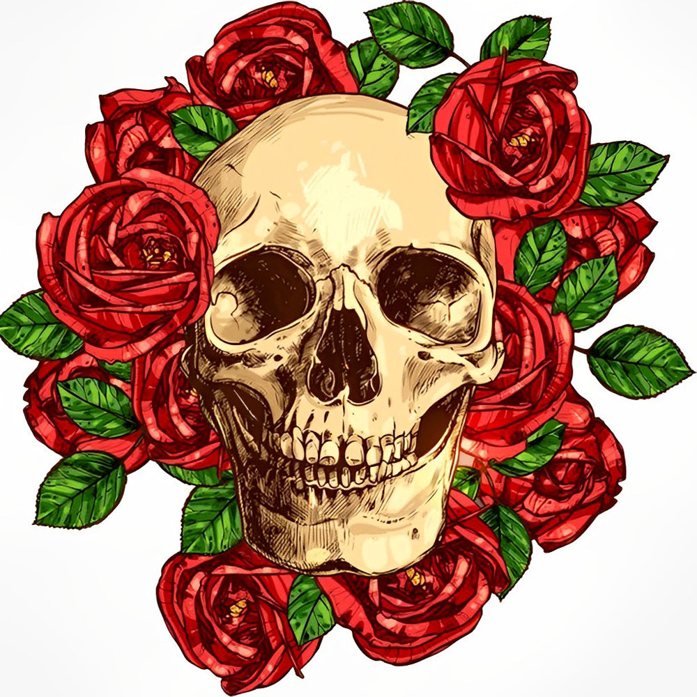 Red Roses Around Skull Diamond Painting