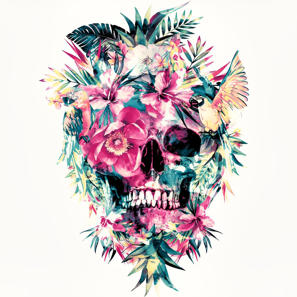 Skull with Flowers and Leaves Diamond Painting